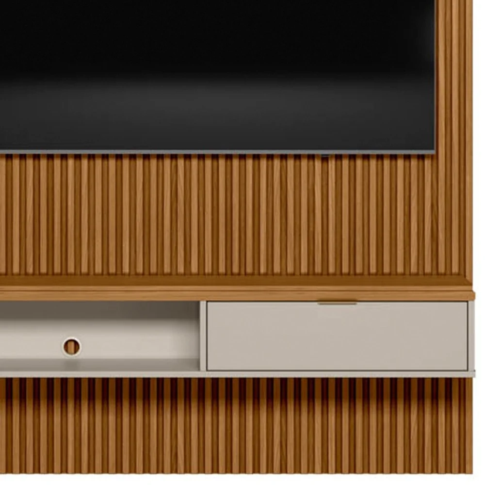 Painel Ripado para TV 60 Pol. com Bancada 141cm Prime Plus L06 Nature/Off White - Mpozenato