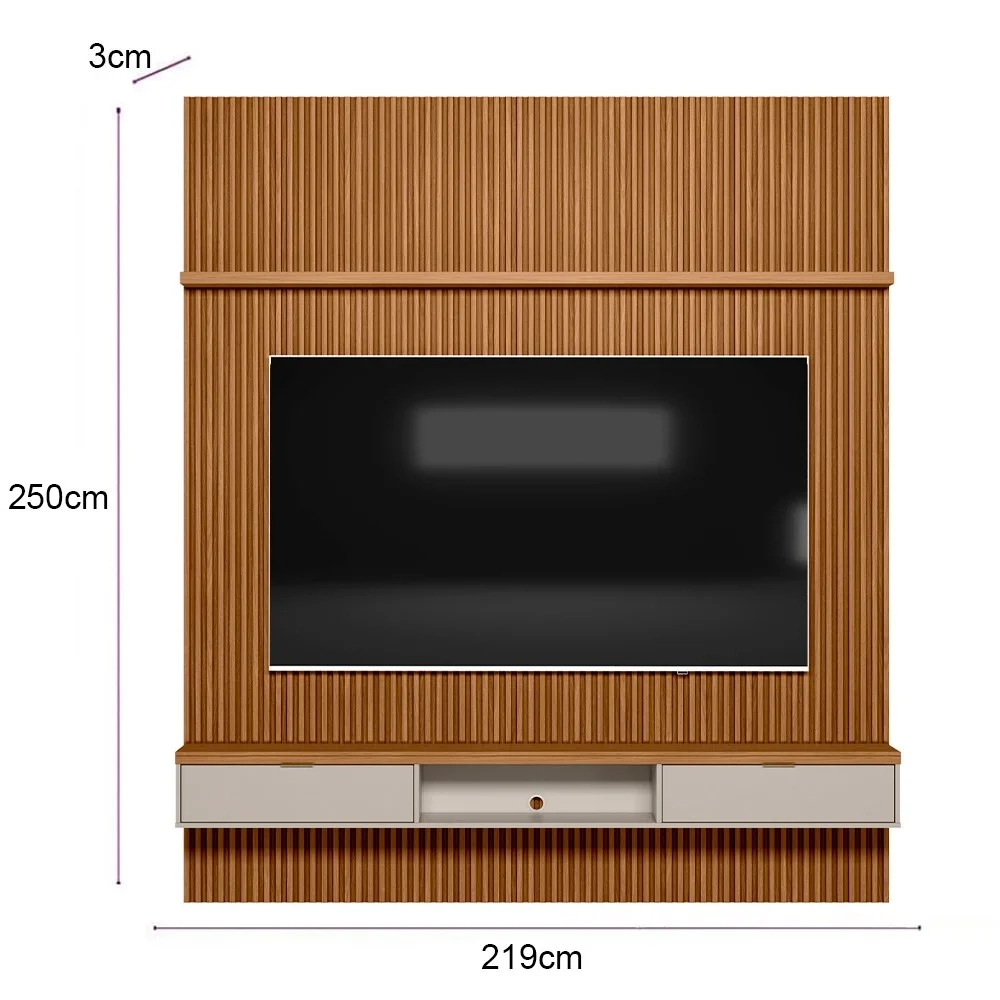 Painel Ripado para TV 75 Pol. com Bancada 219cm Prime Plus L06 Nature/Off White - Mpozenato