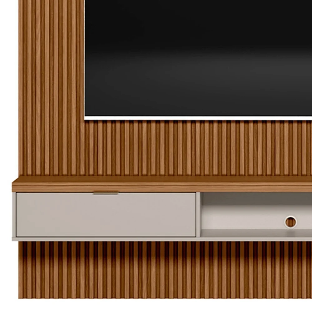 Painel Ripado para TV 75 Pol. com Bancada 219cm Prime Plus L06 Nature/Off White - Mpozenato