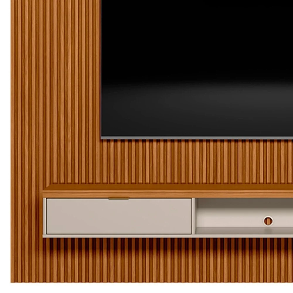 Painel Ripado para TV 75 Pol. com Bancada 258cm Prime Plus L06 Nature/Off White - Mpozenato