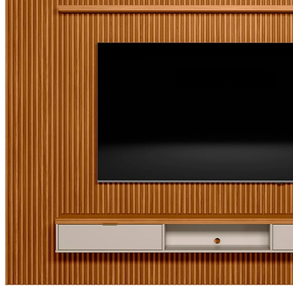 Painel Ripado para TV 75 Pol. com Bancada 297cm Prime Plus L06 Nature/Off White - Mpozenato