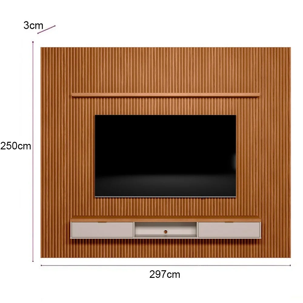 Painel Ripado para TV 75 Pol. com Bancada 297cm Prime Plus L06 Nature/Off White - Mpozenato
