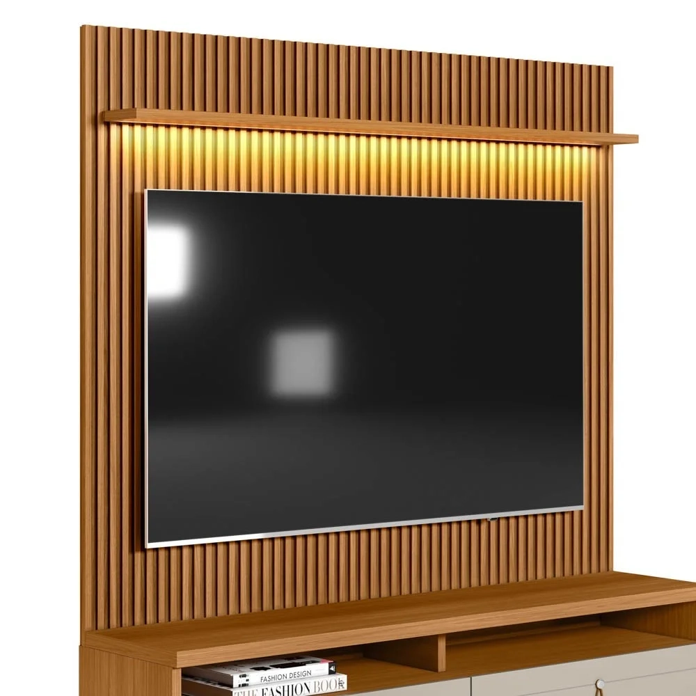 Rack com Painel Ripado para TV 75 Pol. 180cm Golden L06 Nature/Off White - Mpozenato