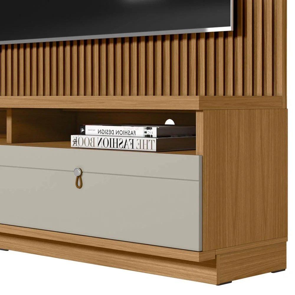 Rack com Painel Ripado para TV 75 Pol. 180cm Golden L06 Nature/Off White - Mpozenato