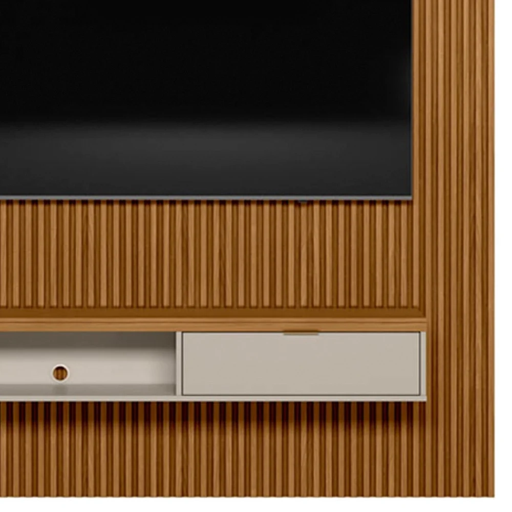 Painel Ripado para TV 75 Pol. com Bancada 180cm Prime Plus L06 Nature/Off White - Mpozenato
