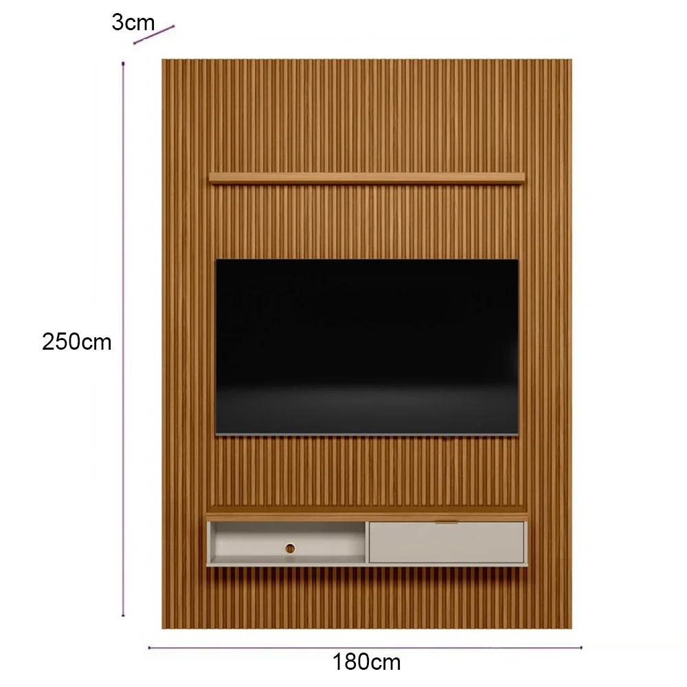 Painel Ripado para TV 75 Pol. com Bancada 180cm Prime Plus L06 Nature/Off White - Mpozenato