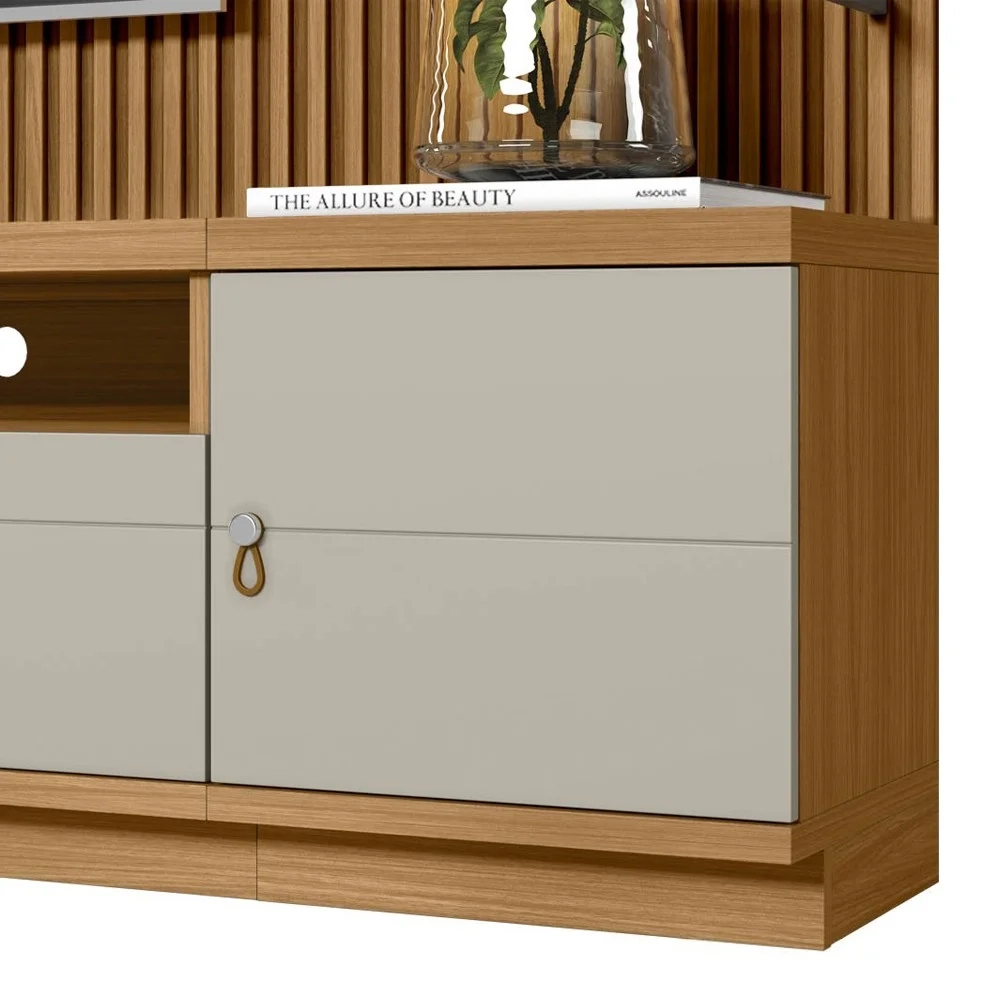 Rack com Painel Ripado para TV 75 Pol. 224cm Golden L06 Nature/Off White - Mpozenato