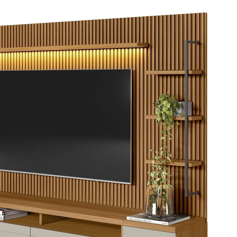 Rack com Painel Ripado para TV 75 Pol. 224cm Golden L06 Nature/Off White - Mpozenato