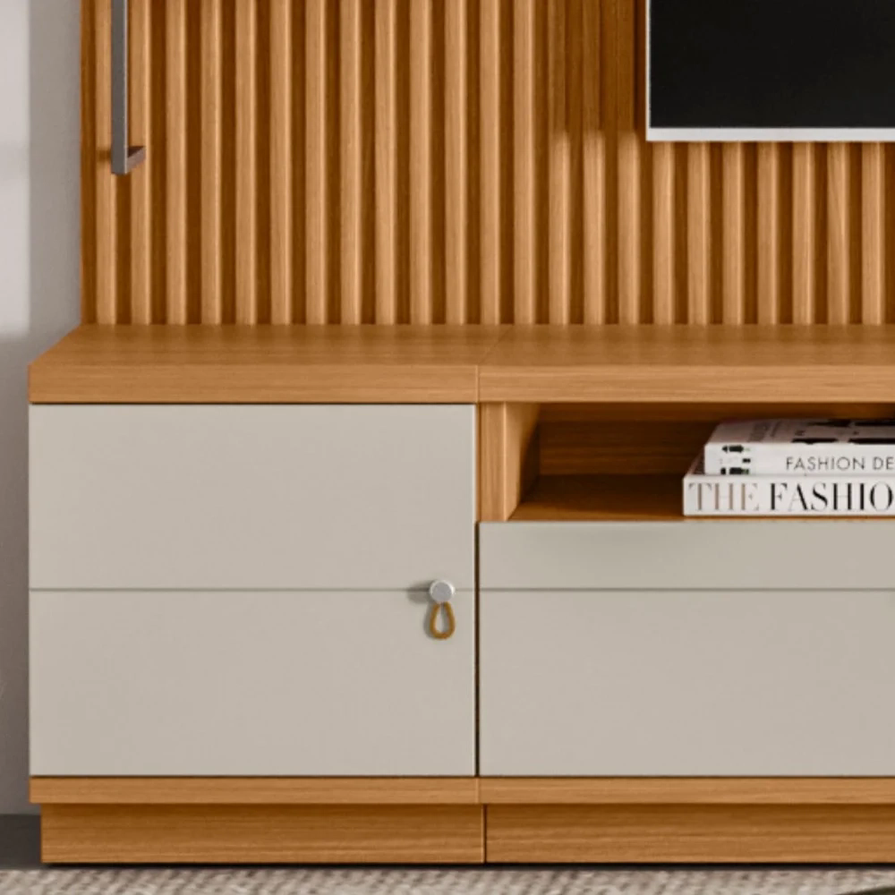 Rack com Painel Ripado para TV 75 Pol. 268cm Golden L06 Nature/Off White - Mpozenato