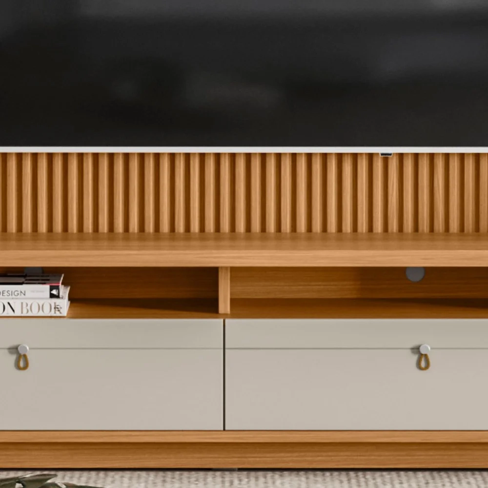 Rack com Painel Ripado para TV 75 Pol. 268cm Golden L06 Nature/Off White - Mpozenato