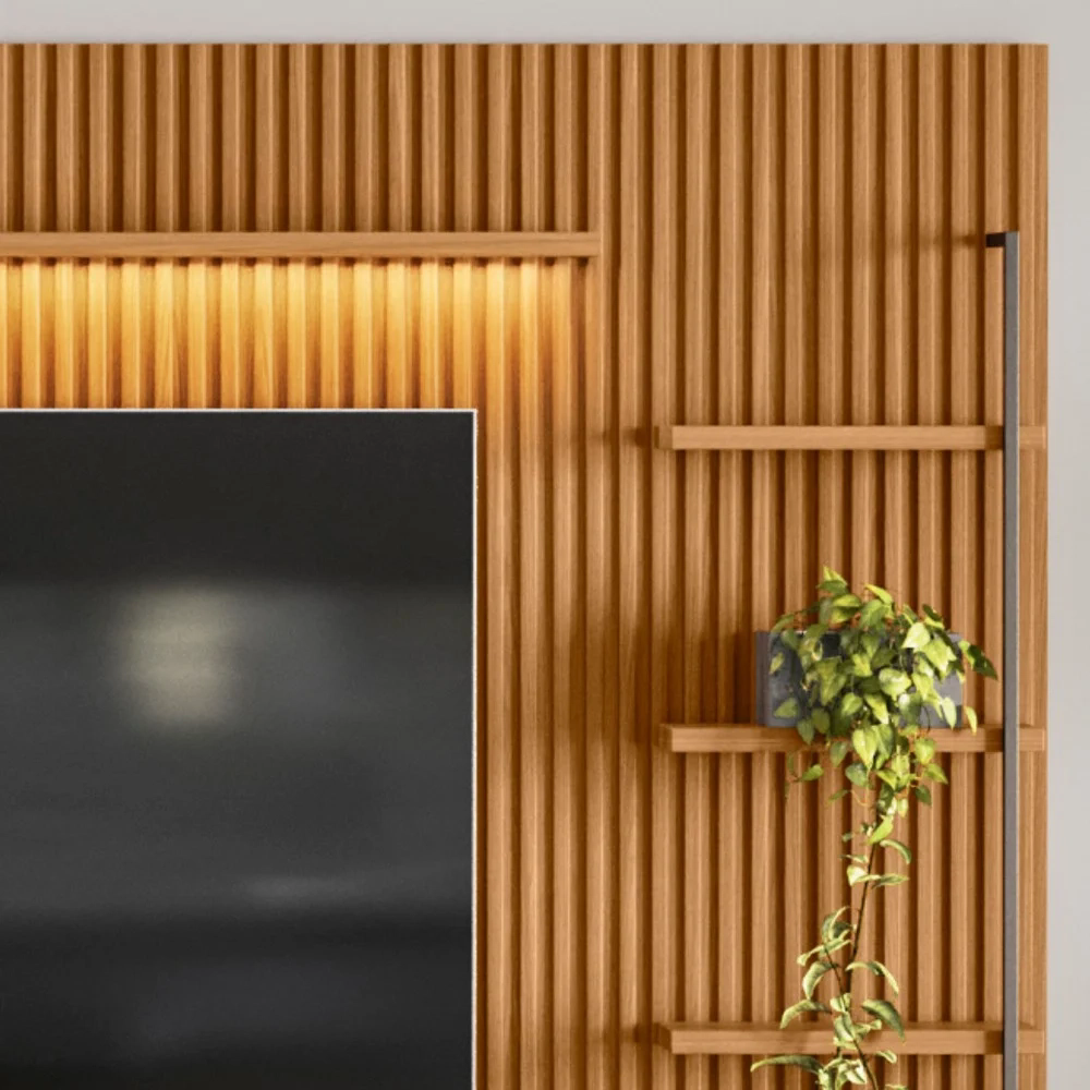 Rack com Painel Ripado para TV 75 Pol. 268cm Golden L06 Nature/Off White - Mpozenato