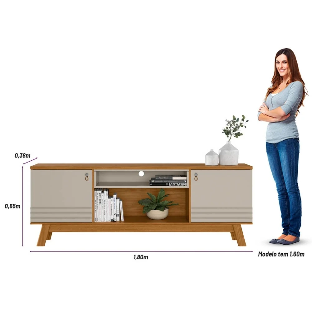 Rack para Sala TV até 75 Pol. 180cm Color L06 Nature/Off White - Mpozenato
