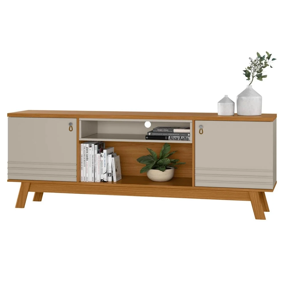 Rack para Sala TV até 75 Pol. 180cm Color L06 Nature/Off White - Mpozenato