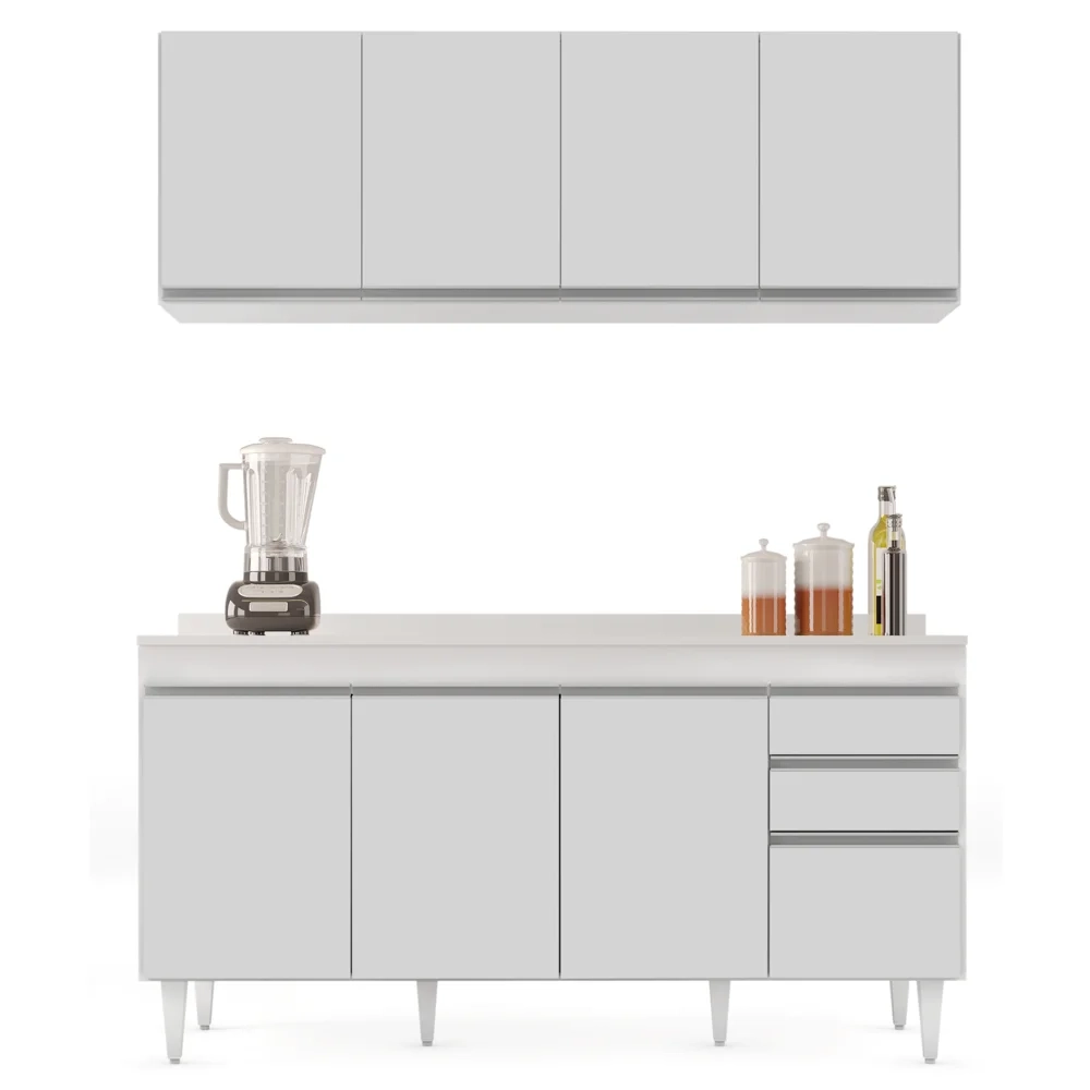 Armário Aéreo Nevada e Balcão para Pia com Tampo 160cm Arkansas Branco - Lumil