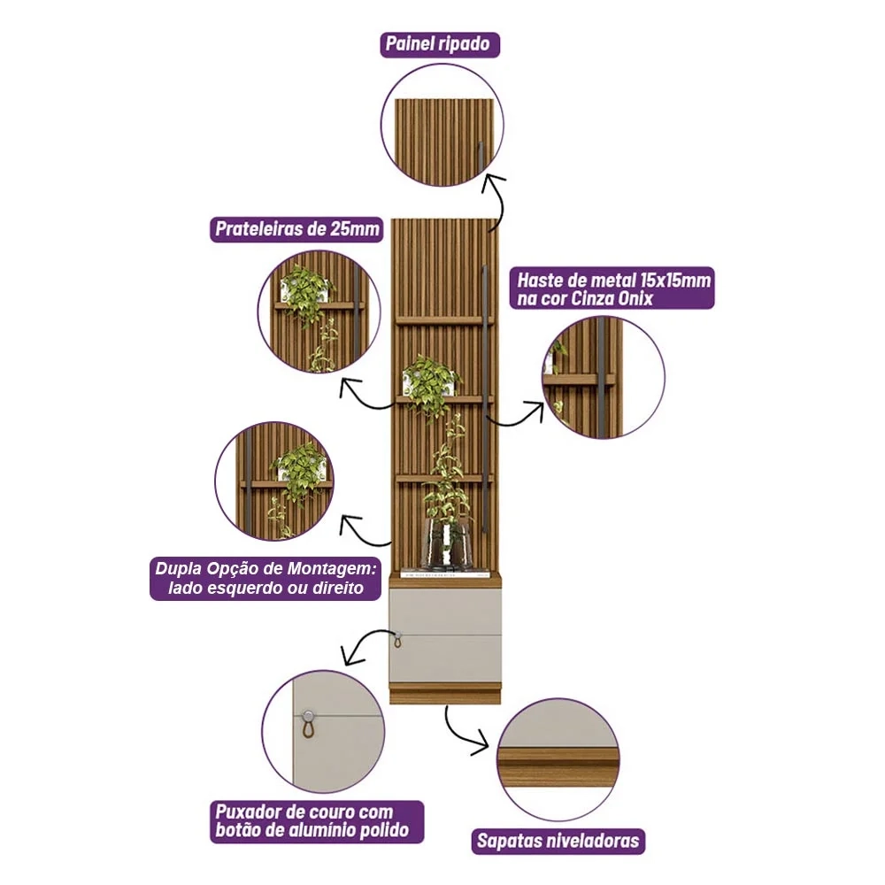 Painel Ripado com Mesa de Apoio Industrial 1 Módulo 44cm Golden L06 Nature/Off White - Mpozenato