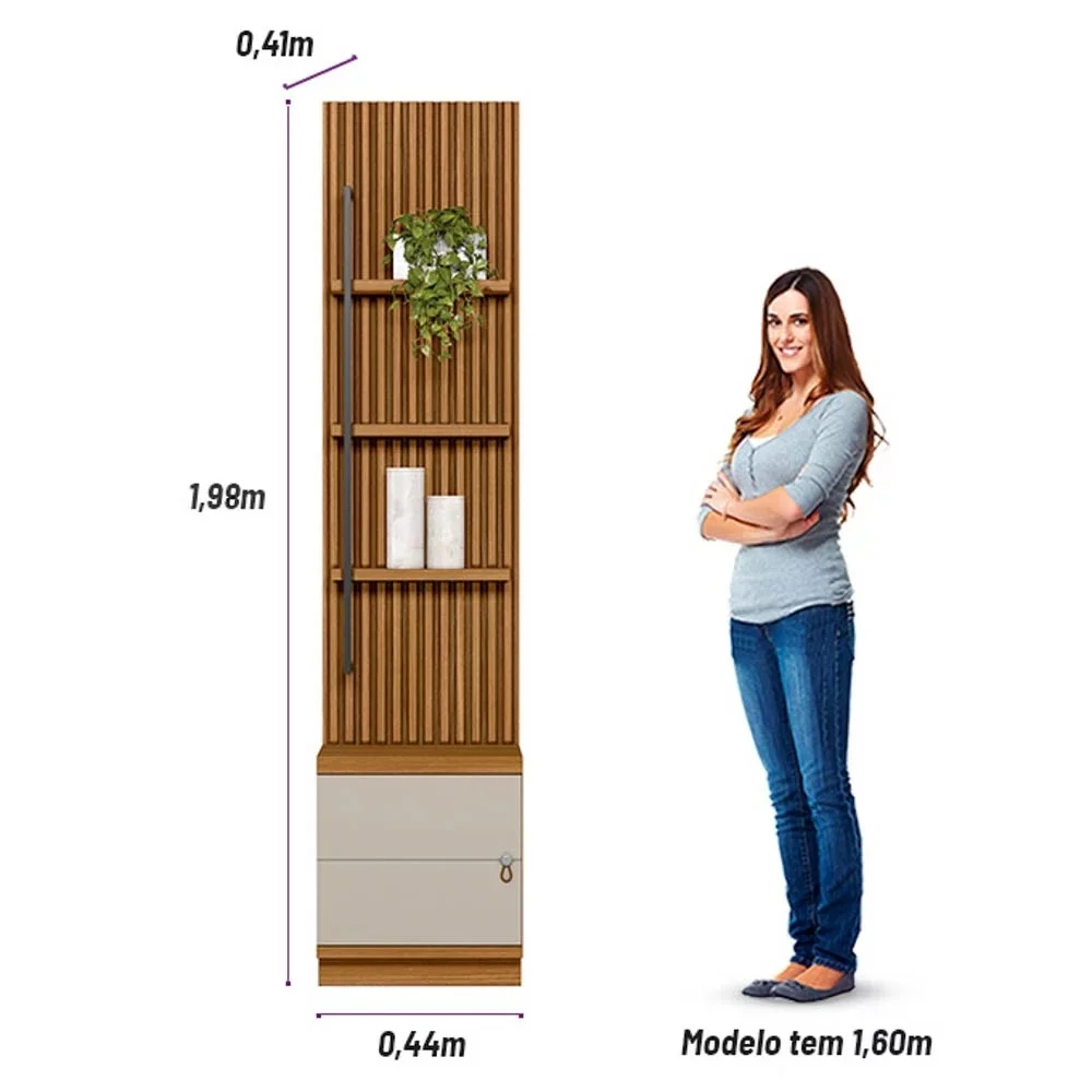 Painel Ripado com Mesa de Apoio Industrial 1 Módulo 44cm Golden L06 Nature/Off White - Mpozenato