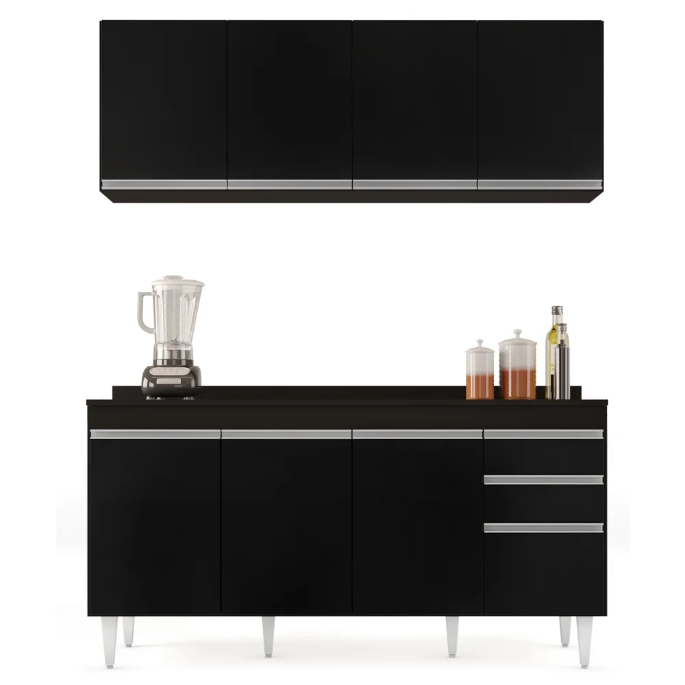 Armário Aéreo Nevada e Balcão para Pia com Tampo 160cm Arkansas Preto - Lumil