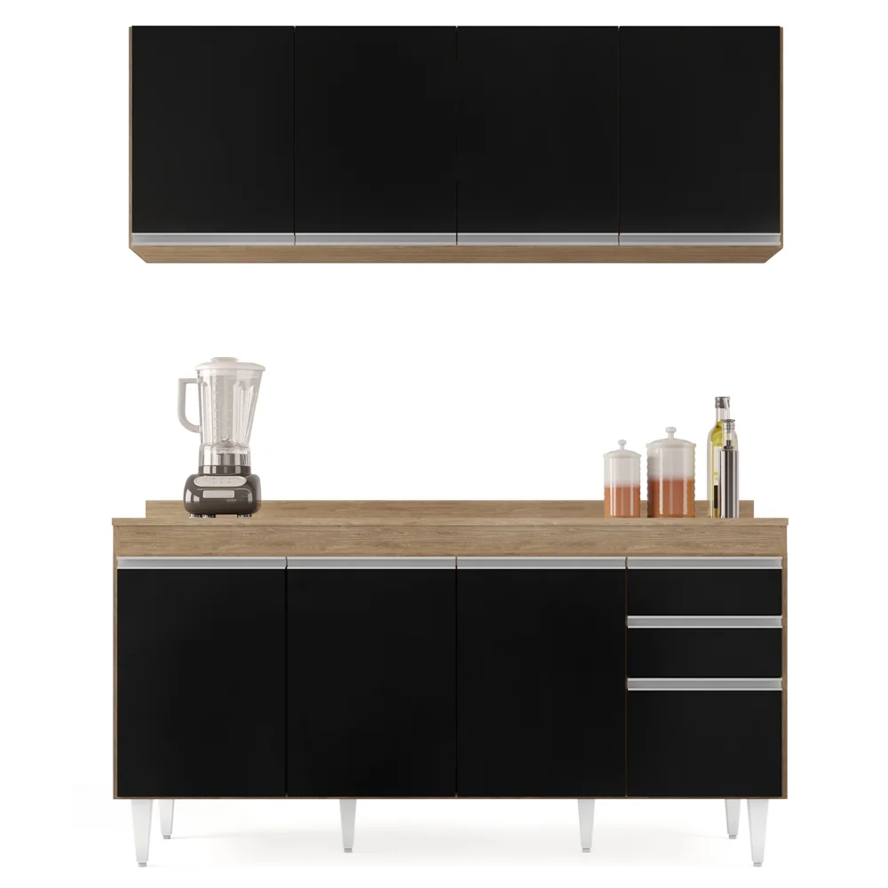 Armário Aéreo Nevada e Balcão para Pia com Tampo 160cm Arkansas Castanho/Preto - Lumil