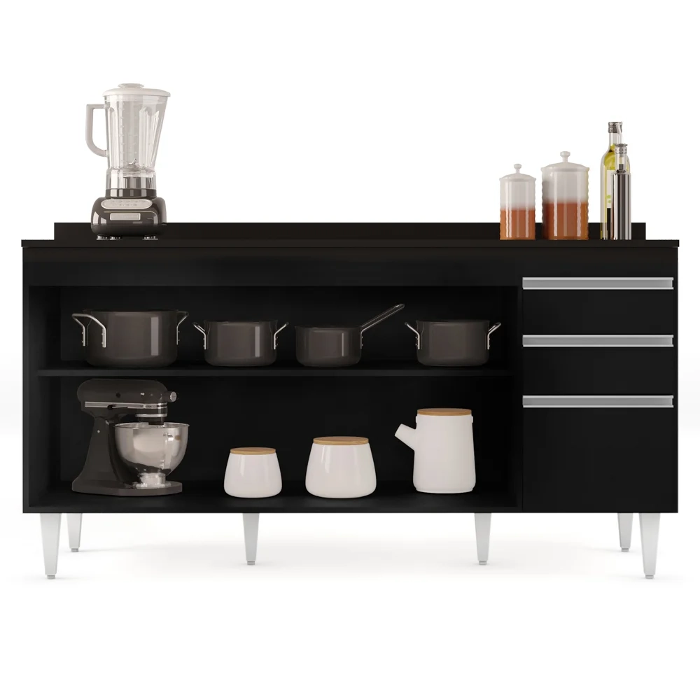 Balcão Gabinete para Pia com Tampo 160cm Arkansas Preto - Lumil