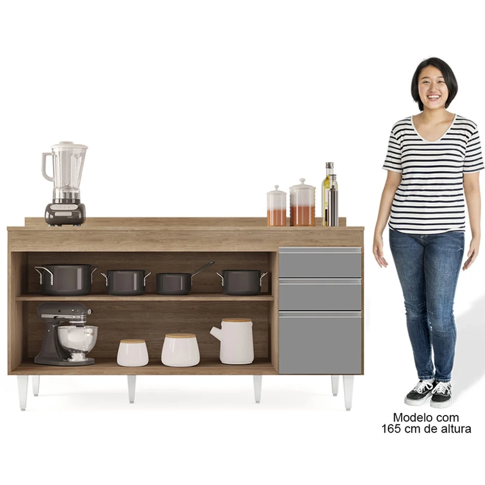 Balcão Gabinete para Pia com Tampo 160cm Arkansas Castanho/Cinza - Lumil