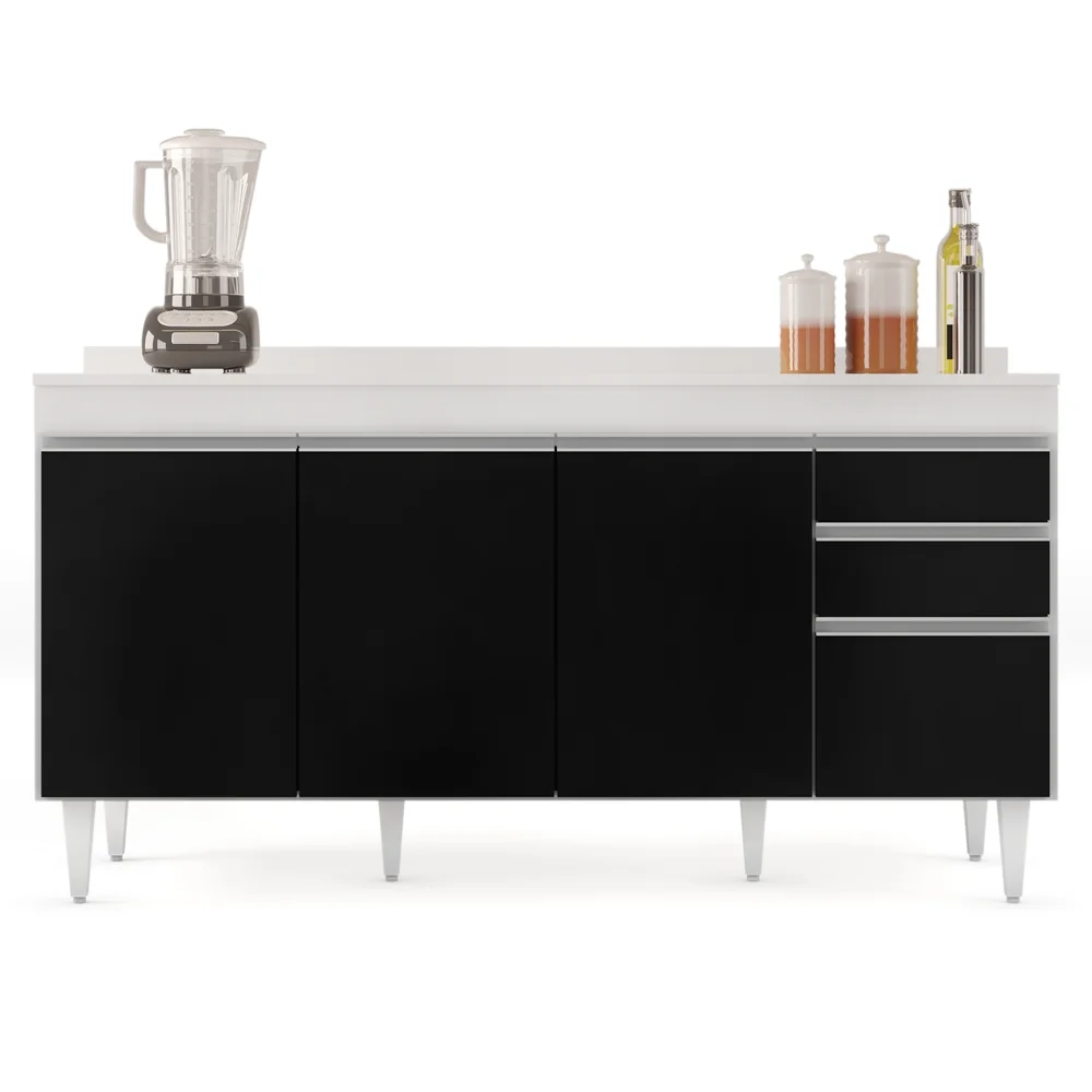 Balcão Gabinete para Pia com Tampo 160cm Arkansas Branco/Preto - Lumil