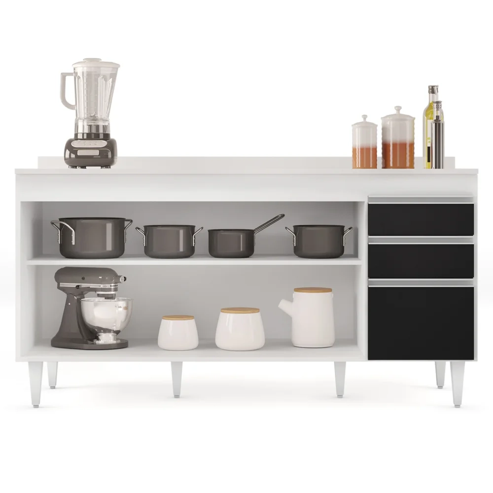 Balcão Gabinete para Pia com Tampo 160cm Arkansas Branco/Preto - Lumil