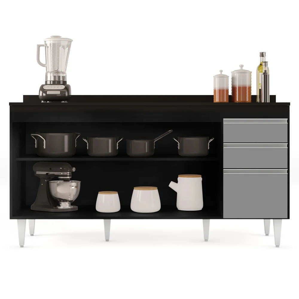 Balcão Gabinete para Pia com Tampo 160cm Arkansas Preto/Cinza - Lumil