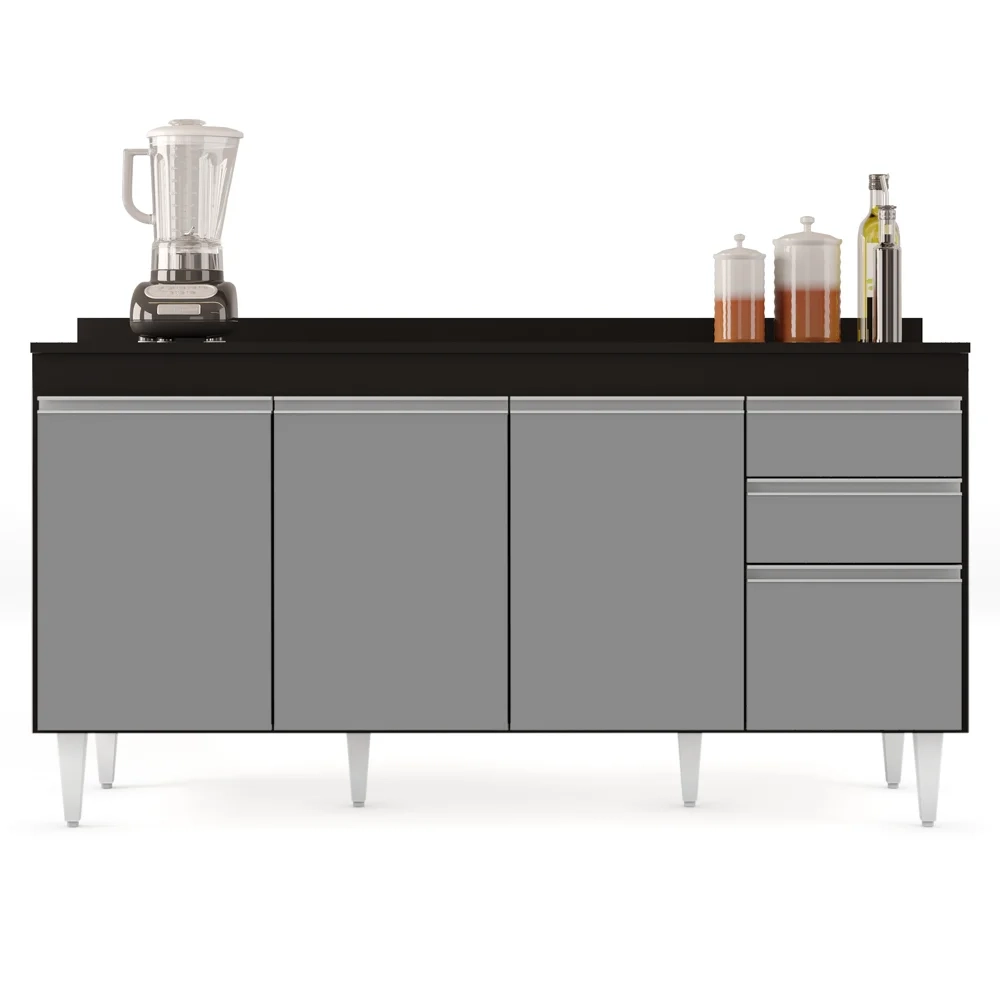 Balcão Gabinete para Pia com Tampo 160cm Arkansas Preto/Cinza - Lumil