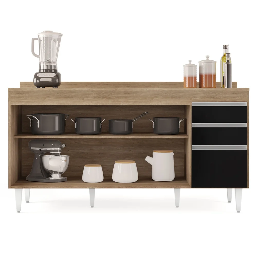 Balcão Gabinete para Pia com Tampo 160cm Arkansas Castanho/Preto - Lumil