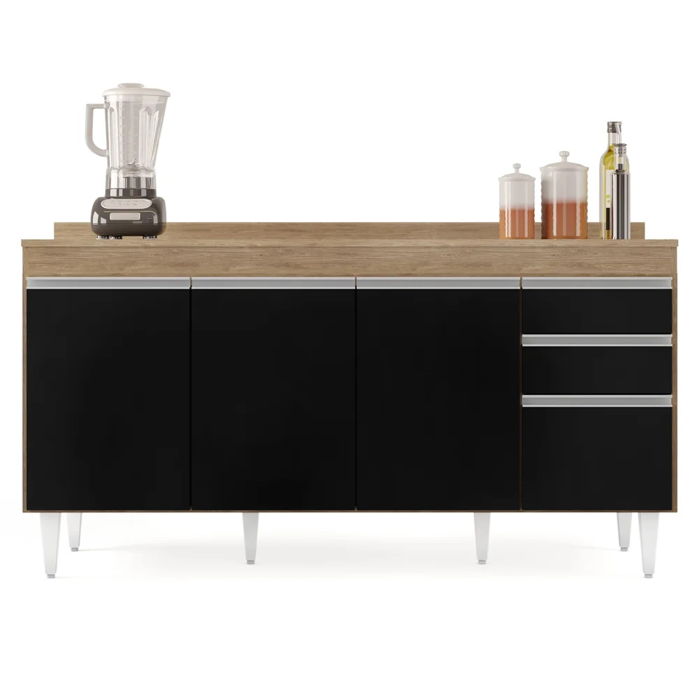 Balcão Gabinete para Pia com Tampo 160cm Arkansas Castanho/Preto - Lumil