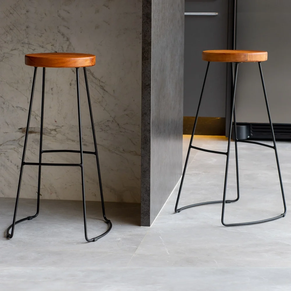 Kit 2 Banquetas Altas para Cozinha Estilo Industrial Aura D09 Peroba - Mpozenato