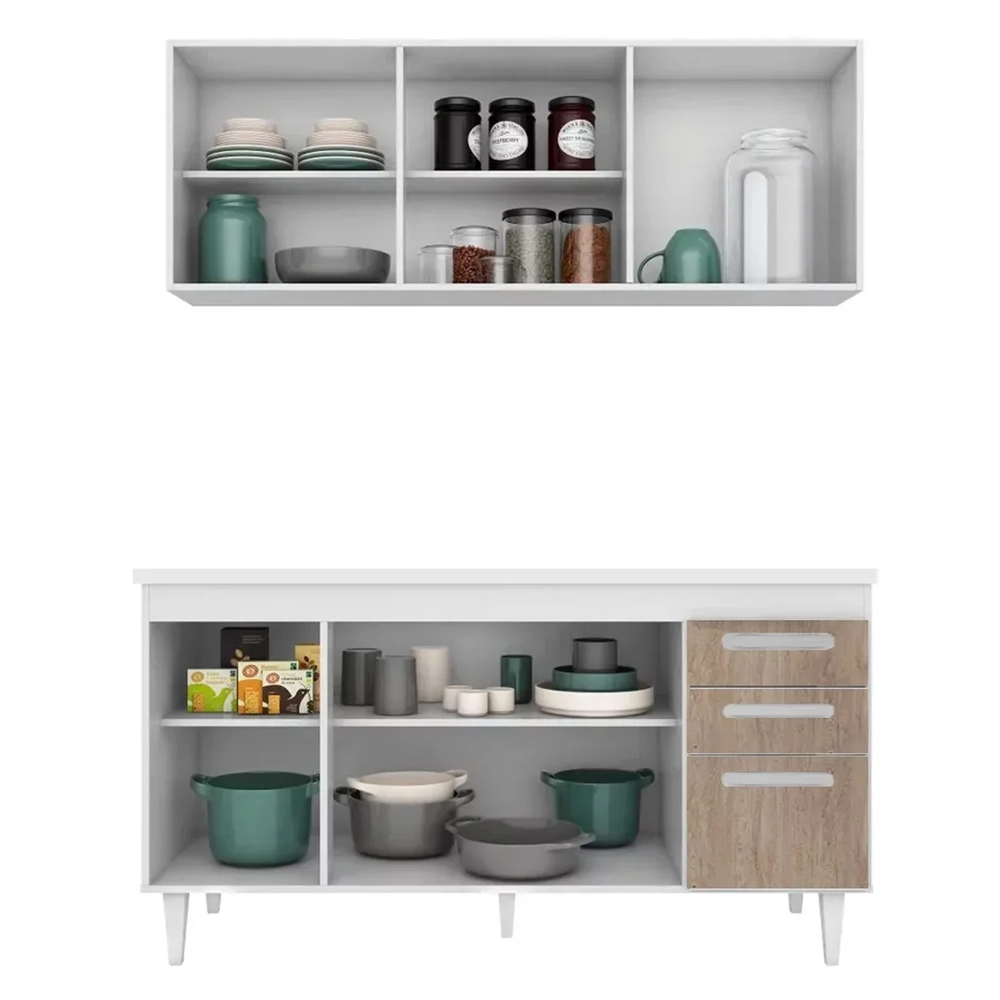 Armário Aéreo Parma e Balcão para Pia com Tampo 150cm Lisboa Branco/Castanho - Lumil