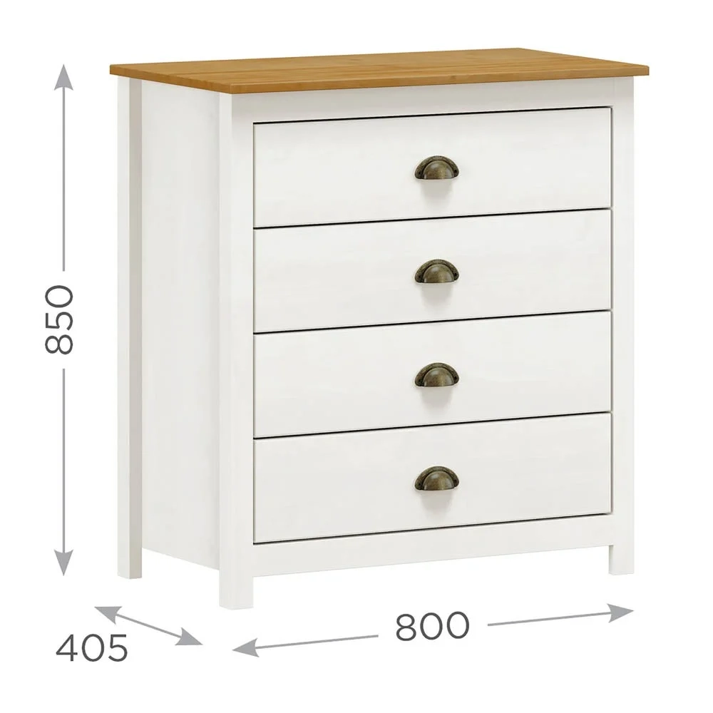 Cômoda para Quarto 4 Gavetas Estilo Americano 80cm Lázio F07 Branco/Carvalho - Mpozenato