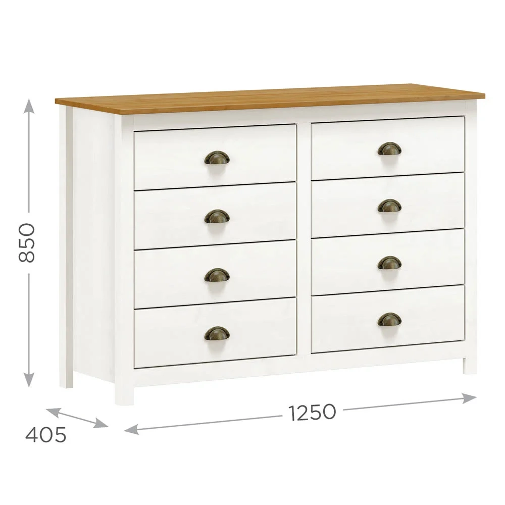 Cômoda para Quarto 8 Gavetas Estilo Americano 125cm Lázio F07 Branco/Carvalho - Mpozenato