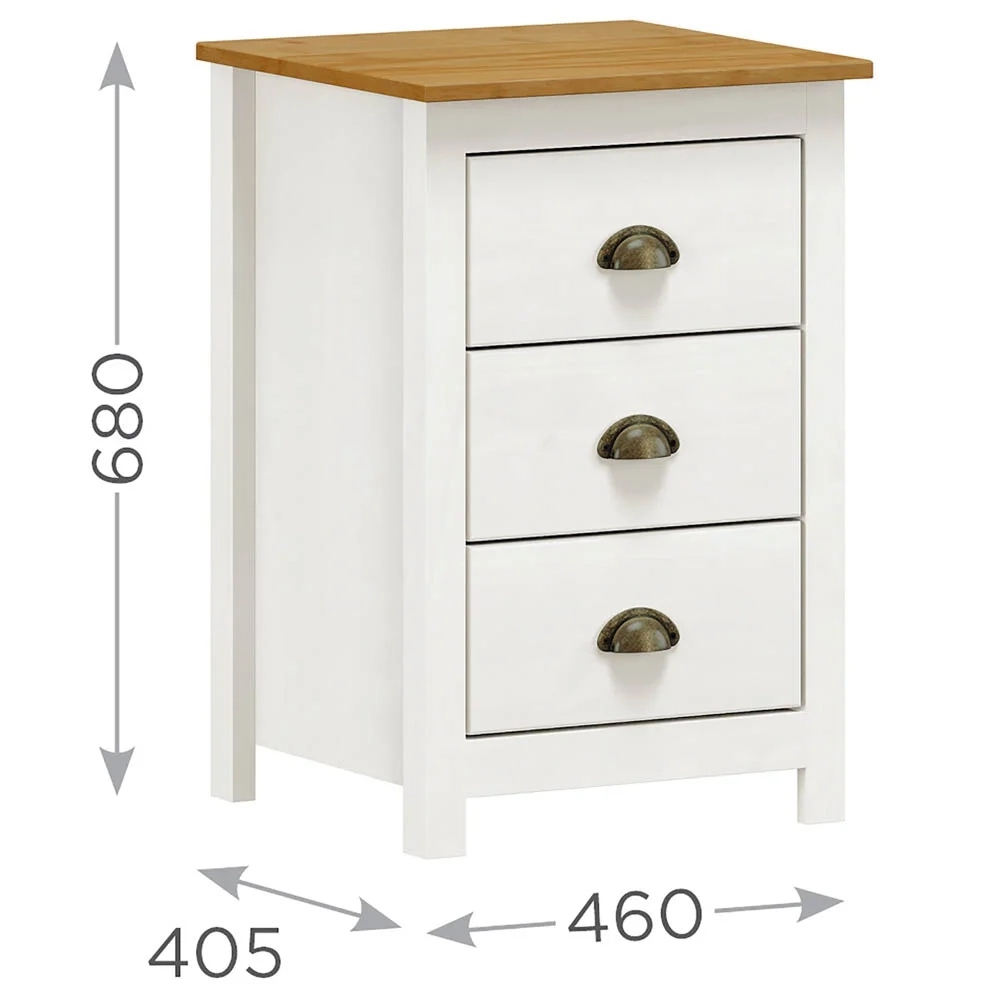 Mesa de Cabeceira 3 Gavetas 46cm Estilo Americano Lázio F07 Branco/Carvalho - Mpozenato