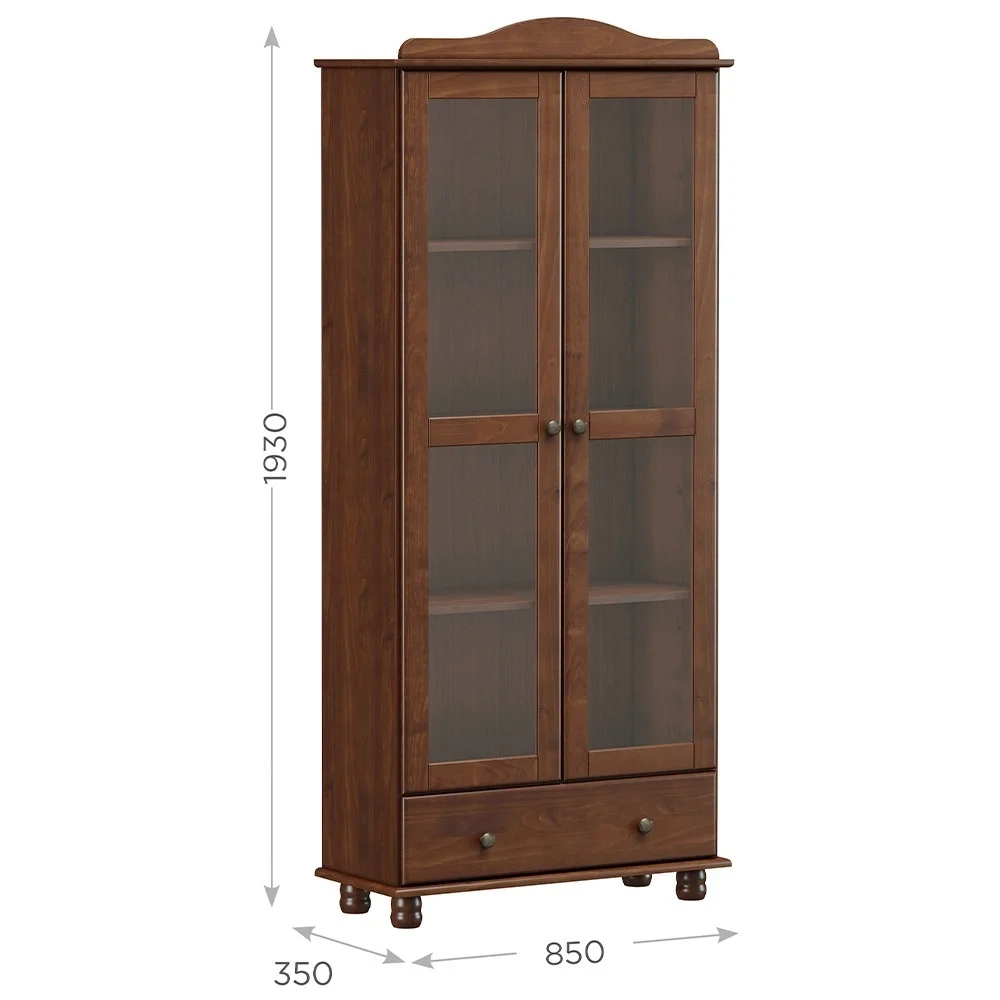 Cristaleira de Madeira 2 Portas de Vidro 1 Gaveta Rubia F07 Café - Mpozenato