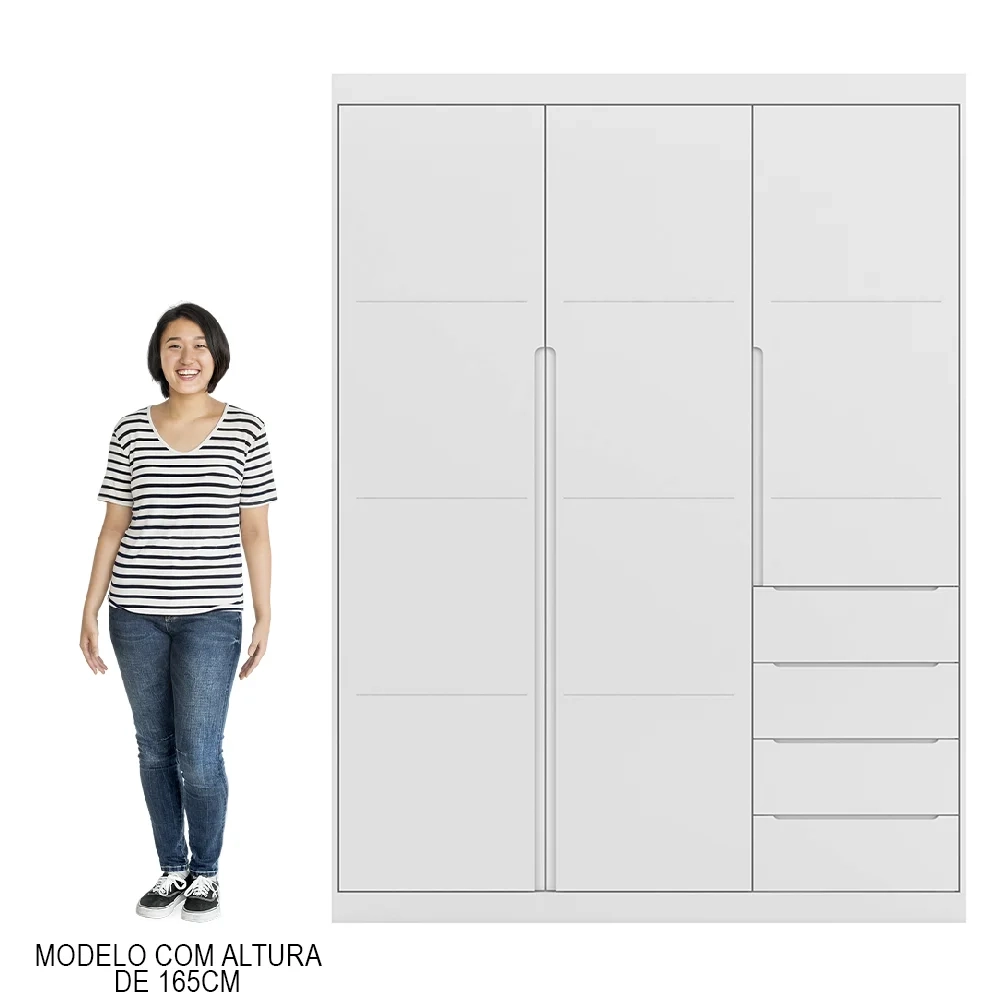 Guarda Roupa Infantil 3 Portas 4 Gavetas Lua Z39 Branco - Mpozenato