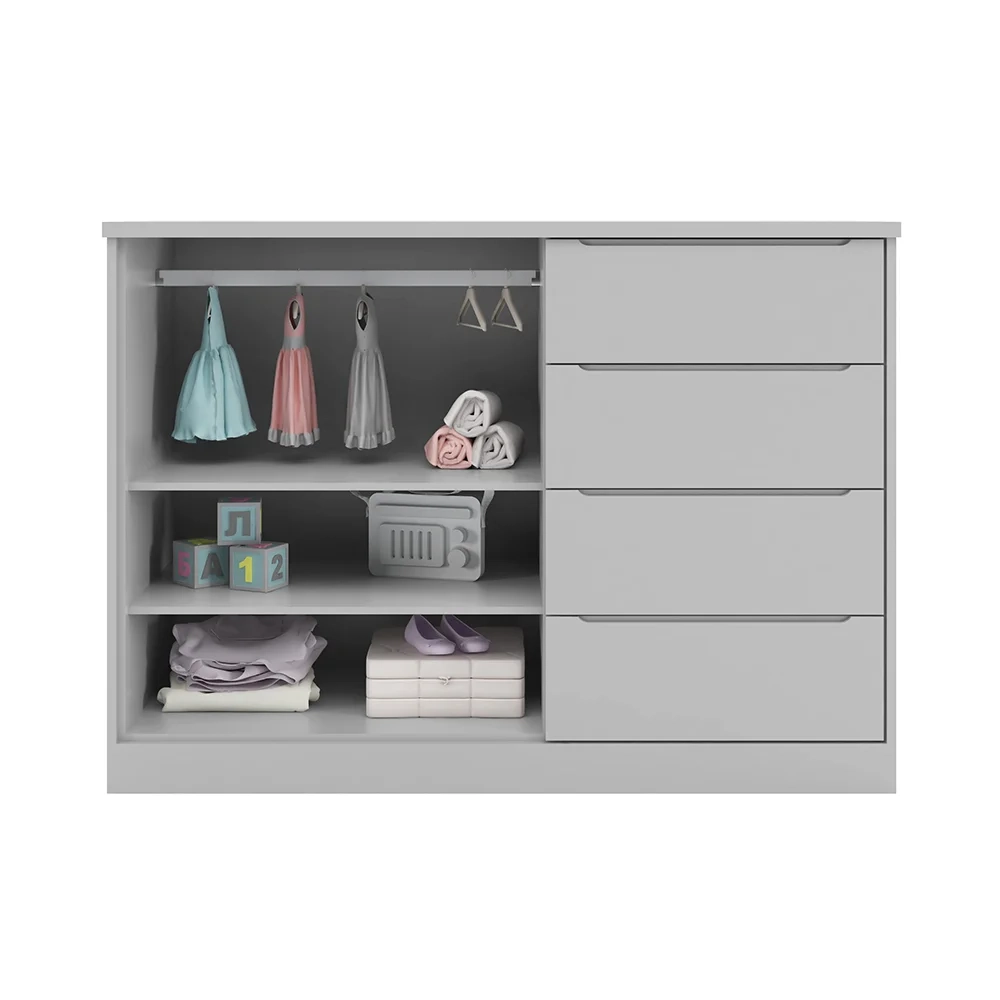 Cômoda Infantil 2 Portas 4 Gavetas Lua Z39 Cinza - Mpozenato
