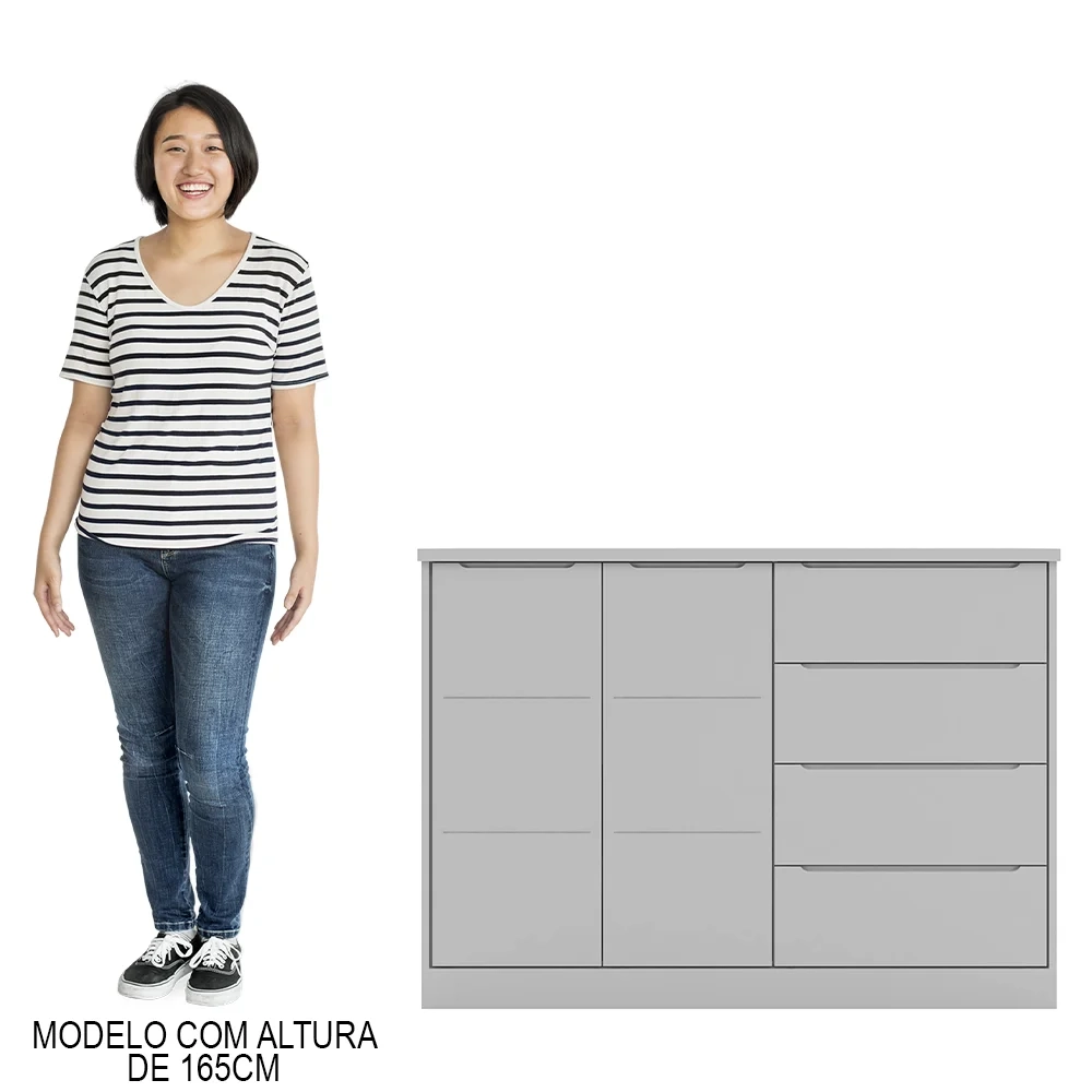 Cômoda Infantil 2 Portas 4 Gavetas Lua Z39 Cinza - Mpozenato