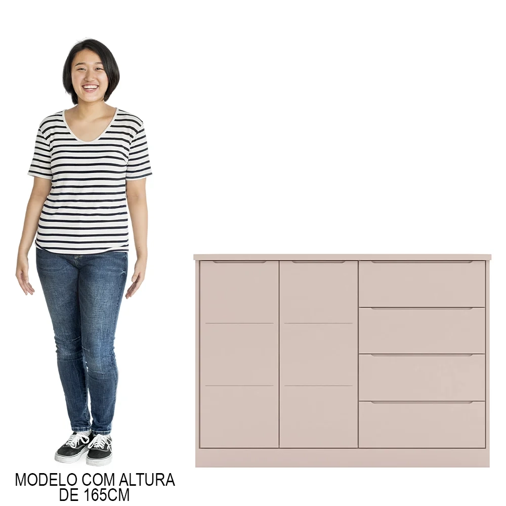 Cômoda Infantil 2 Portas 4 Gavetas Lua Z39 Rose - Mpozenato