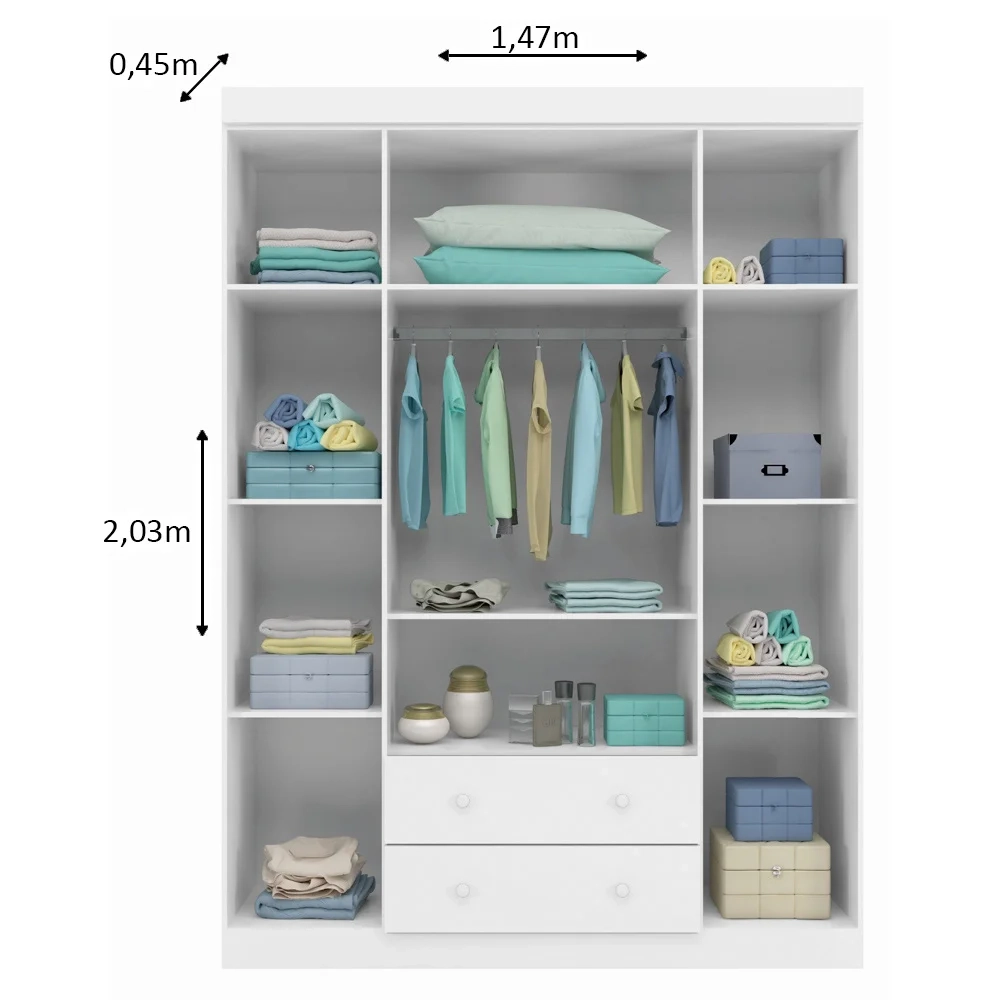 Guarda Roupa Infantil 4 Portas 2 Gavetas Ellie Z39 Branco - Mpozenato