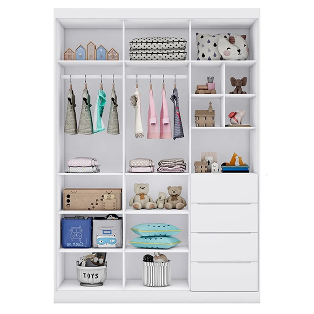 Guarda Roupa Infantil 3 Portas 4 Gavetas Lilly Z39 Branco - Mpozenato