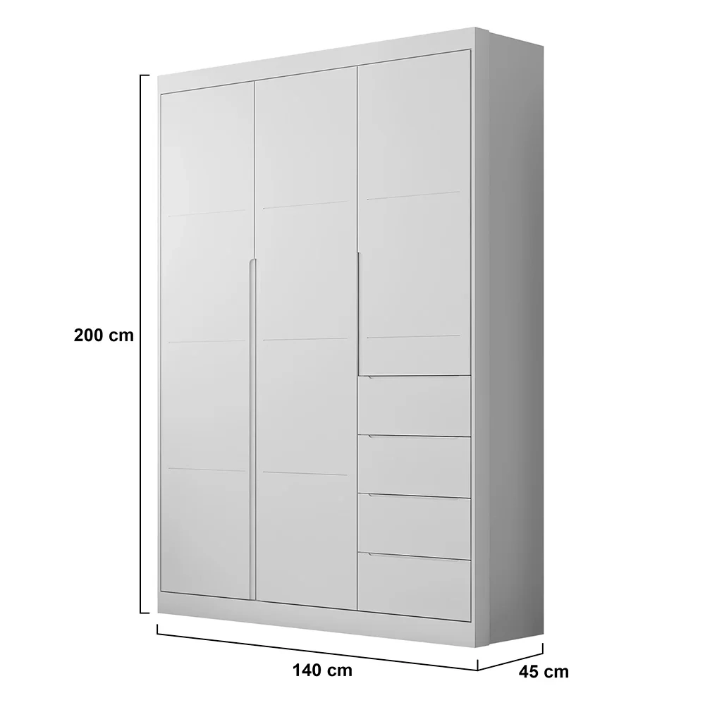 Guarda Roupa Infantil 3 Portas 4 Gavetas Lilly Z39 Branco - Mpozenato