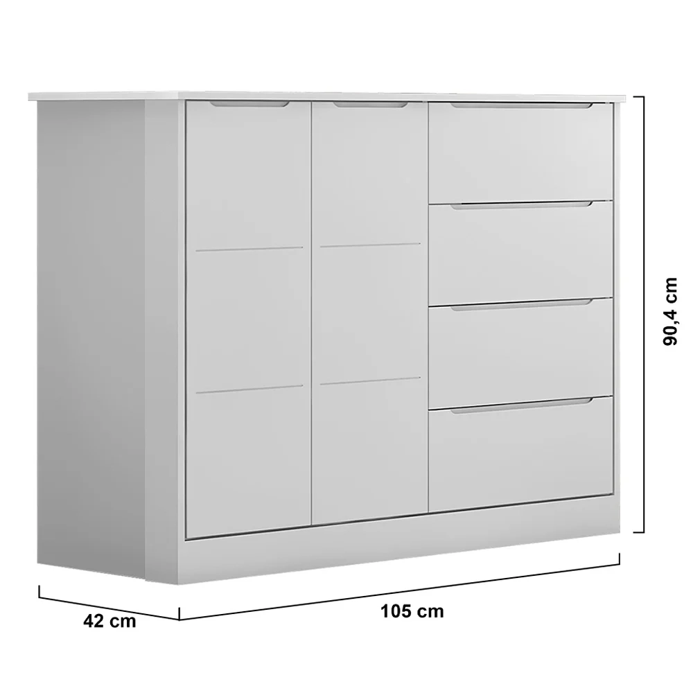 Cômoda Infantil 2 Portas 4 Gavetas Lilly Z39 Branco - Mpozenato