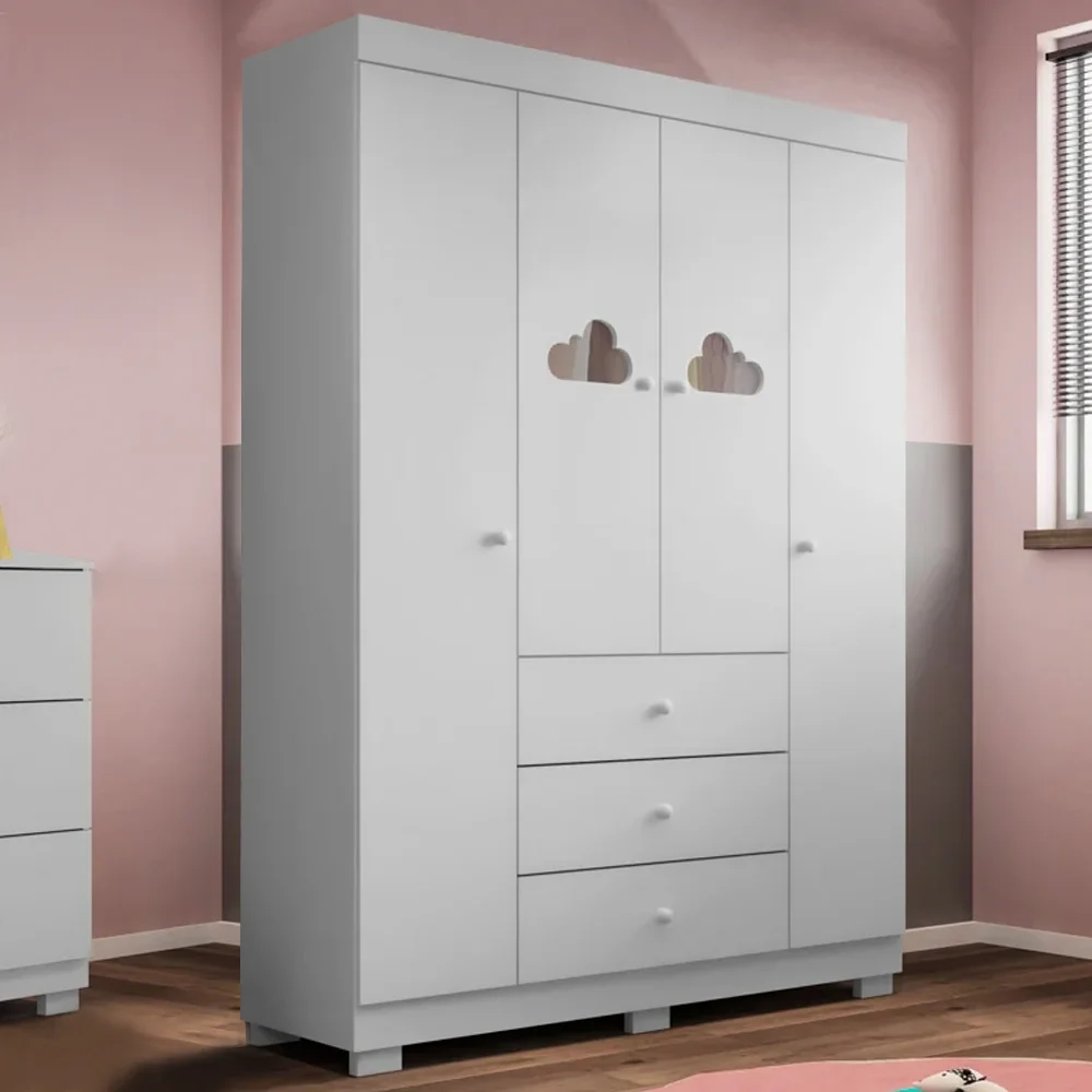 Guarda Roupa Infantil 4 Portas 3 Gavetas Amora Z39 Branco - Mpozenato