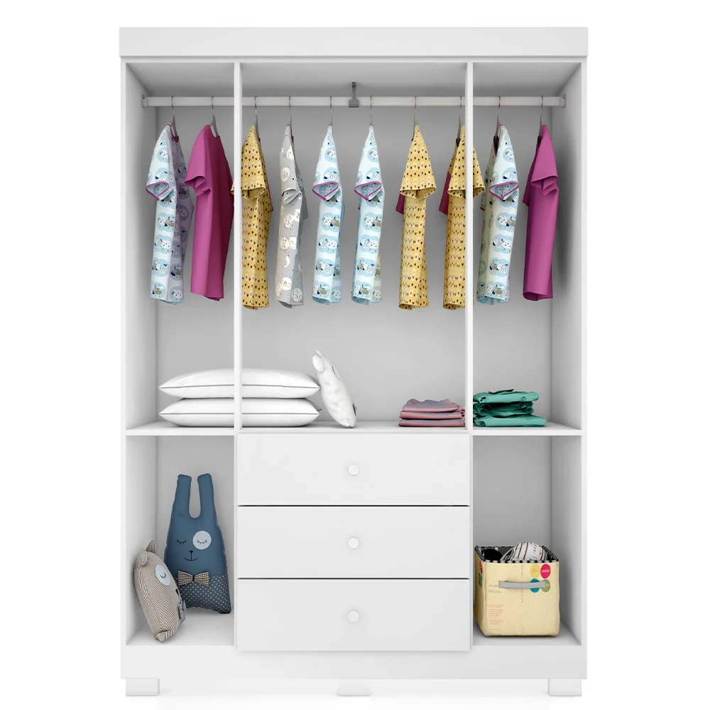 Guarda Roupa Infantil 4 Portas 3 Gavetas Amora Z39 Branco - Mpozenato