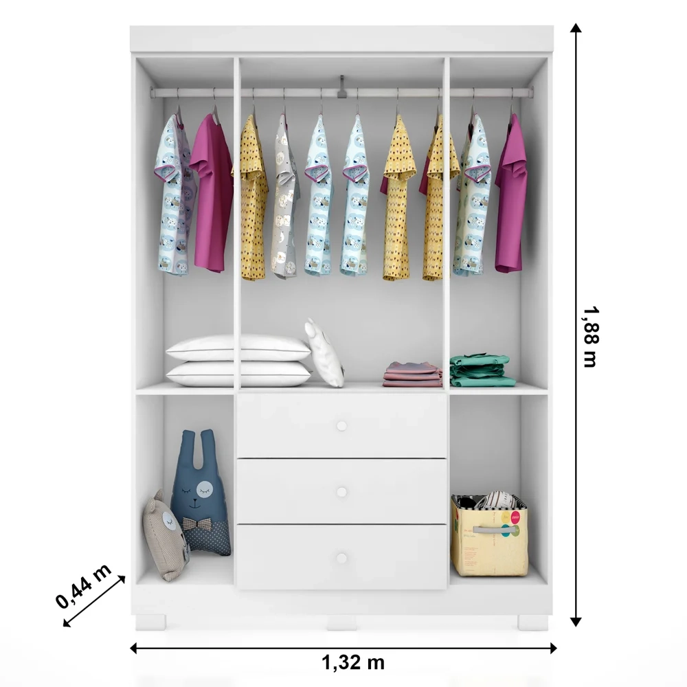 Guarda Roupa Infantil 4 Portas 3 Gavetas Amora Z39 Branco - Mpozenato