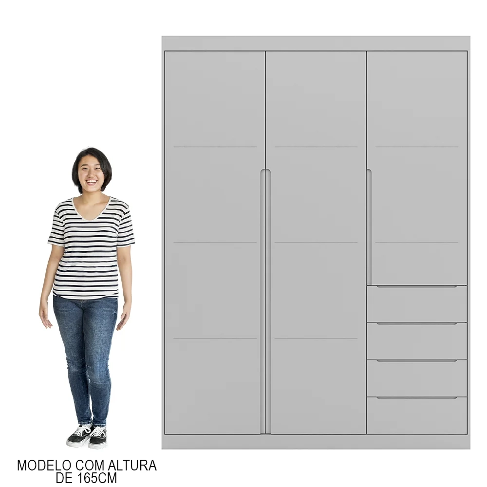 Jogo de Quarto Infantil Guarda Roupa e Cômoda Lua Z39 Cinza - Mpozenato