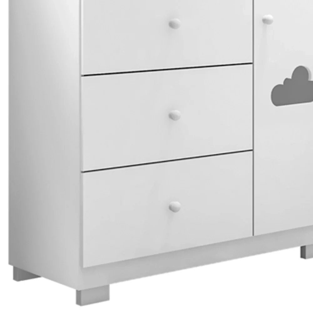 Jogo de Quarto Infantil Guarda Roupa e Cômoda Amora Z39 Branco - Mpozenato
