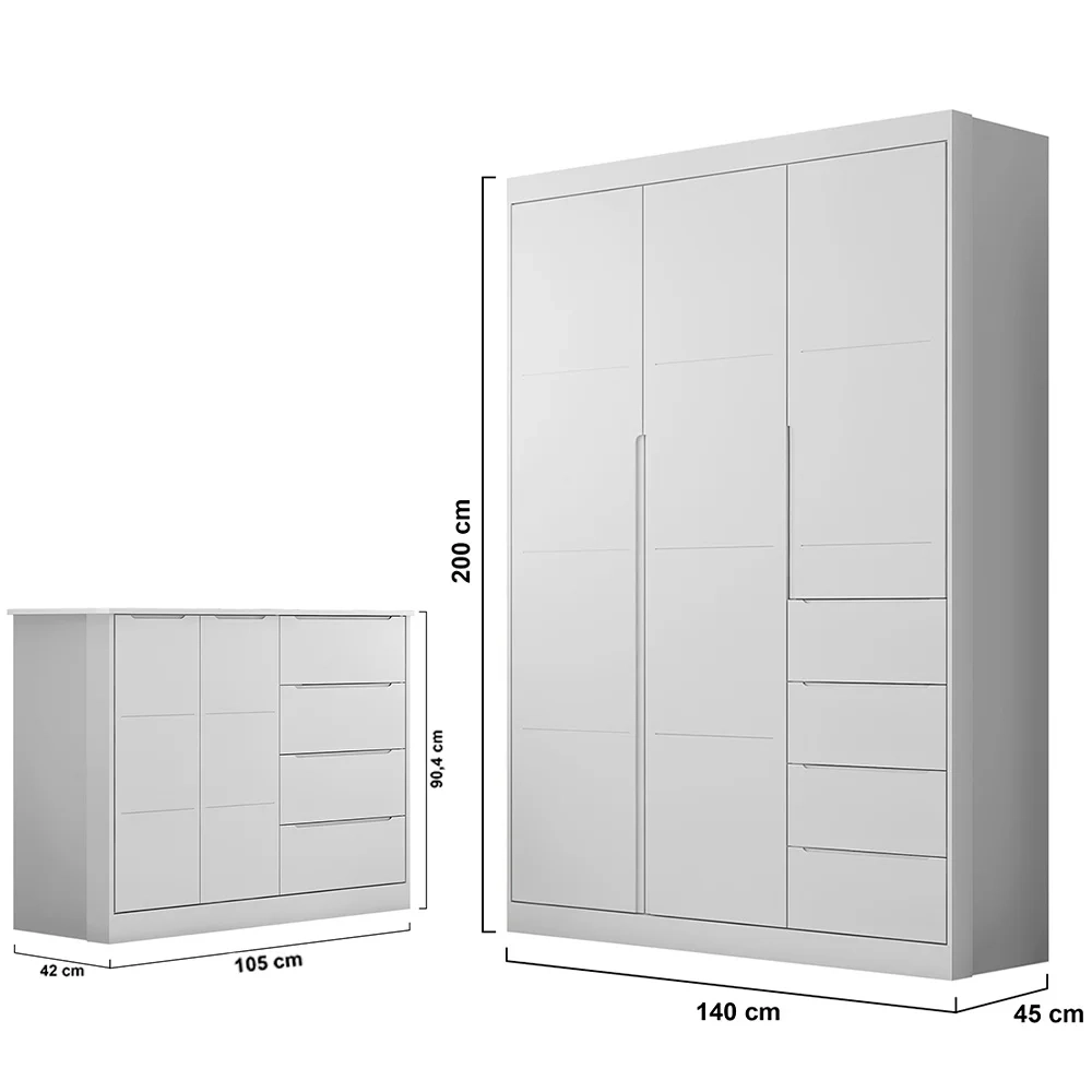 Jogo de Quarto Infantil Guarda Roupa e Cômoda Lilly Z39 Branco - Mpozenato